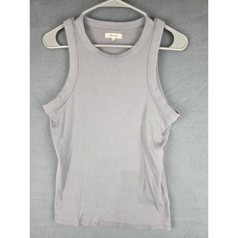 Madewell Tank Top Women Medium Grey Ribbed Crew‎ Neck Casual Minimalist